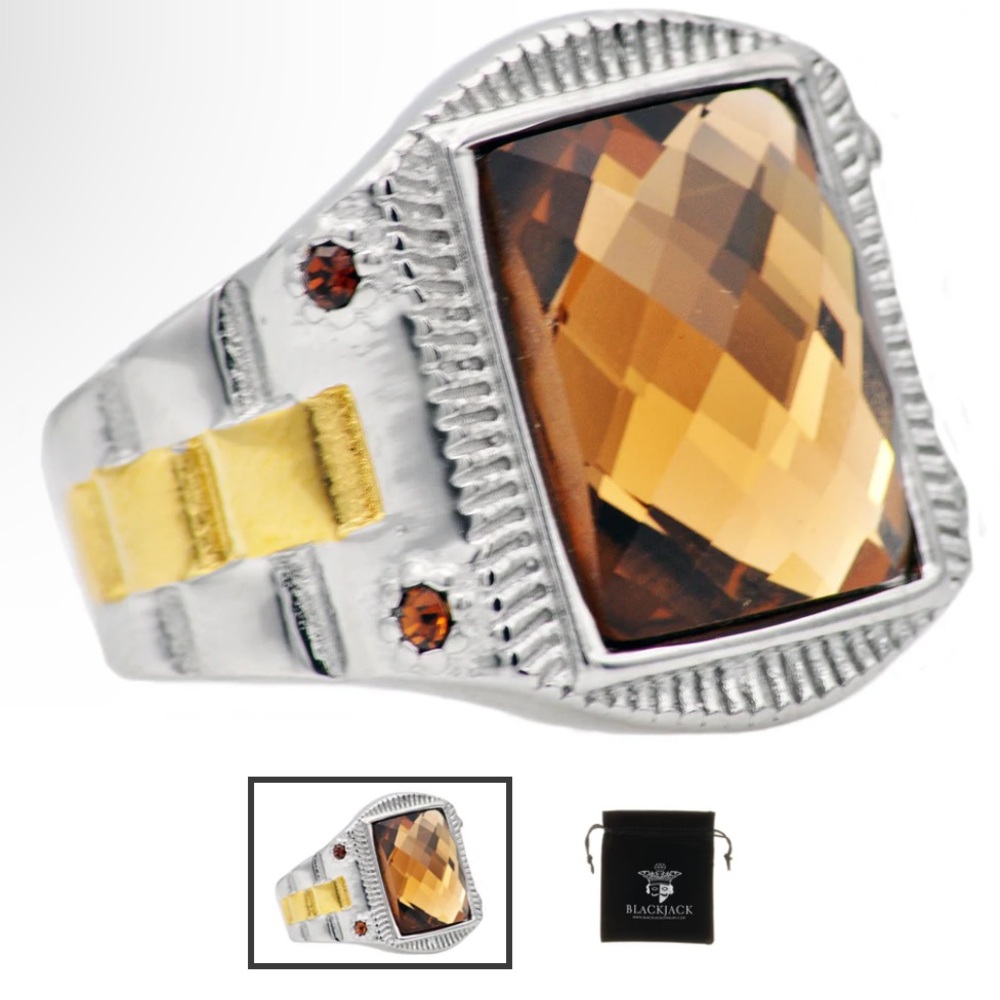 Mens Genuine
Champagne Swarovski
Crystal And Gold
Stainless Steel Ring